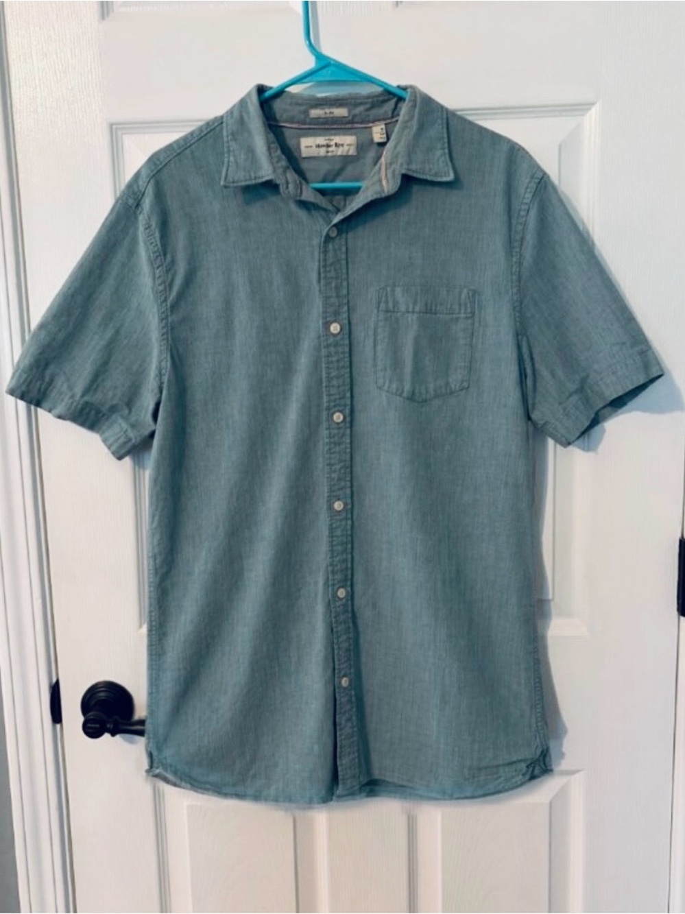 Men’s Essential Wash Teal Short Sleeve Button Up XL Slim Fit Shirt for Fall